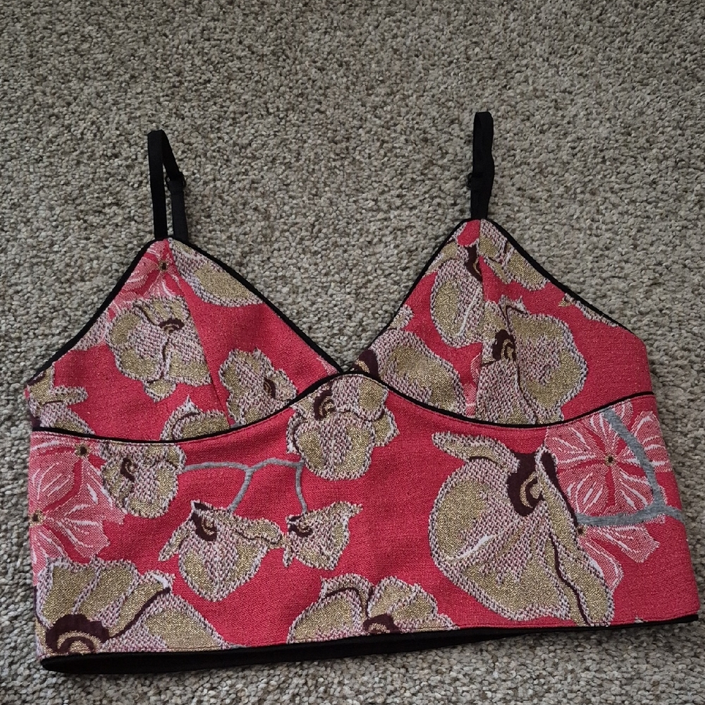 Zara Floral Crop Top - Pink and Gold